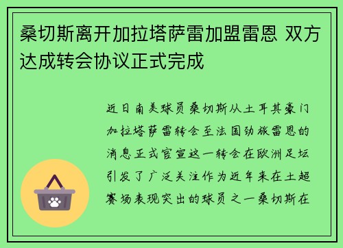桑切斯离开加拉塔萨雷加盟雷恩 双方达成转会协议正式完成